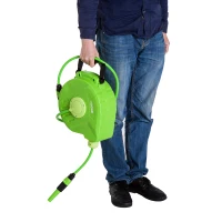 Outsunny 180° Swivel Automatic Wall-Mounted Hose Reel 10 + 1 m Hose with Spray Lance Built-in Wall Bracket Green(m-8)