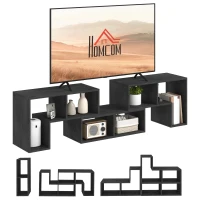 HOMCOM Mobilier TV modulabil pentru televizoare de până la 75" cu 2 rafturi în formă de L și poliță dreptunghiulară, din lemn, 134-180x30,5x44 cm, negru(m-11)