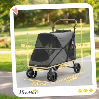 PawHut Poussette pliable pour chiens jusqu'à 30 kg avec roues 360°, fenêtres en filet, coussin, poignée réglable, gris(m-3)