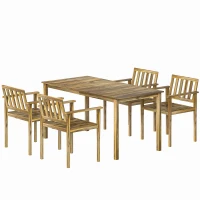 Outsunny 5-teiliges Garten-Esstisch-Set, Tisch und Stühle für 4 Personen, Teak(m-6)