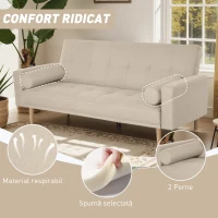 Homcom Canapea Extensibilă 2‑în‑1, 3 Locuri, Material Din In și 2 Perne Detașabile, Bej(m-6)