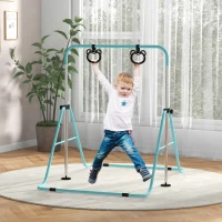 HOMCOM Barra de gimnasia para niños, barra horizontal plegable de altura ajustable con anillas de gimnasia, cian(m-2)