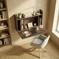 HOMCOM Wall Mounted Desk, Drop Leaf Floating Laptop Desk with Space Saving Storage Compartments for Home Office, Dark Brown(m-7)