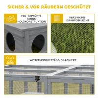 PawHut Freilaufgehege Kaninchenstall aus Holz mit 2 Türen Unterschlupfhaus für 2-4 Zwergkaninchen 180,4 x 150 x 48 cm Grau(m-6)