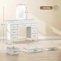 HOMCOM Multi-Storage Elegant Dressing Table, with LED Mirror - White(m-3)