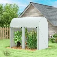 Outsunny Serre de jardin 2 m² dim. 2L x 1l x 1,78H m 2 Portes zippées enroulables Acier PE Haute densité 140 g/m² Anti-UV blanc(m-10)