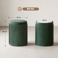 HOMCOM Storage Ottoman Modern Velvet Round Foot Stool for Living Room Bedroom 45 cm Dark Green(m-3)