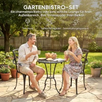 Outsunny 3-teiliges Garten Bistro Set runder Bistrotisch mit 2 Stühlen Sonnenschirmloch, Antik aus Aluminiumguss(m-4)