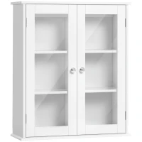 kleankin Bathroom wall cabinet, bathroom wall unit with 2 glass doors, adjustable shelf, 55x20x65cm, white(m-10)
