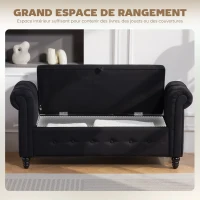 HOMCOM Banc banquette coffre 2 en 1 en tissu aspect lin avec pieds en bois 146,5 x 49 x 72 cm noir(m-4)
