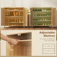 HOMCOM Bamboo Shoe Cabinet with Louvered Doors, 14 Pairs Shoe Storage Cabinet with Adjustable Shelves for Hallway, Natural(m-6)