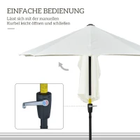 Outsunny Sonnenschirm Halbrund 1,9 x 2 m Doppelsonnenschirm mit Handkurbel Ständer Cremeweiß(m-5)