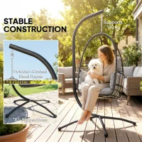 Outsunny Hanging Egg Chair, Indoor Outdoor Swinging Hammock Chair with Stand, Foldable Basket, Side Pocket, Dark Grey(m-4)