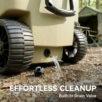 Outsunny 70L Insulated Cool Box with Wheels, Portable Ice Cooler with Handle, Lid and Drain Valve, Khaki(m-9)