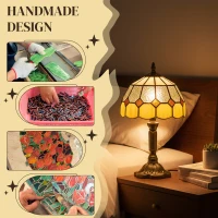 HOMCOM Handmade Art Deco Glass Table Lamp - White/Orange(m-4)