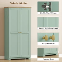HOMCOM Kitchen Cupboard, 172cm Freestanding Storage Cabinet with Doors and Shelves, Light Green(m-6)