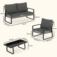 Outsunny 4 Piece Garden Furniture Set, Outdoor Sofa Set with Loveseat, 2 Armchairs, Coffee Table and Cushions(m-3)