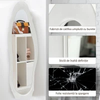 HOMCOM Oglindă de dimensiuni mari cu ramă ondulată din catifea, oglindă de podea și de perete, 160x50 cm, albă(m-5)