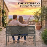Outsunny Gartenbank 2-Sitzer Metall wetterfest Outdoor Sitzbank mit rostbeständiger Rückenlehne, Geometrisch bis 240 kg(m-5)