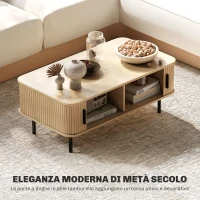 HOMCOM Tavolino da Caffè con 2 Ripiani Portaoggetti e Ante Scorrevoli, in Legno e Acciaio, 100x55x40 cm, Nero e Rovere(m-4)