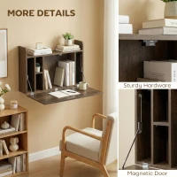 HOMCOM Wall Mounted Desk, Drop Leaf Floating Laptop Desk with Space Saving Storage Compartments for Home Office, Dark Brown(m-6)