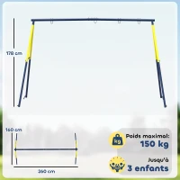 AIYAPLAY Balançoire portique pour enfant avec double balançoire cadre en acier, pour 3-8 ans, 260x160x178cm bleu(m-3)