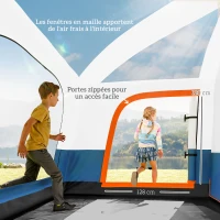 Outsunny Tente de camping familiale 4-5 personnes, tente tunnel imperméable, portes + fenêtres, 4,3 x 3 x 1,95 m, bleu(m-5)
