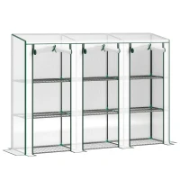 Outsunny Serre de jardin avec étagères à 3 niveaux serre de balcon 3 portes enroulables zippées 215 x 46 x 151 cm blanc(m-1)