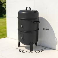Outsunny 3-in-1 Vertical Charcoal Smoker with 2 Grill Grates, Built-in Thermometer, Adjustable Vent, 2 Doors(m-3)