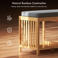 HOMCOM Bamboo Shoe Bench, Entryway Storage Bench with Padded Cushion and Open Shelf, Natural Wood Finish(m-6)