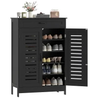 HOMCOM Shoe Cabinet with Louvered Doors, Modern Shoe Storage Cabinet with Drawer and Adjustable Shelves, Black(m-10)