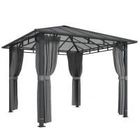 Outsunny Gartenpavillon ca. 3 x 3 m Metall Pavillon mit 6 mm Polycarbonat-Dach 4 Seitenteile, UV50+ Dunkelgrau(m-1)