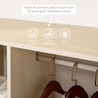 HOMCOM Open Wardrobe on Wheels, Bedroom Wardrobe with Clothes Hanging Rail, 3 Storage Shelves, Mobile Garment Rack for Cloakroom, Hallway, Maple Wood-Effect(m-6)