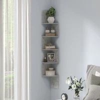 HOMCOM Étagère d'angle Murale de Rangement Forme Zigzag 20L x 20l x 126H cm 5 Niveaux Bois Gris(m-10)