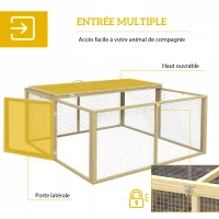 PawHut Enclos Lapin Extérieur Cage Lapin Intérieur Pliable Toit Ouvrant Total Poignée 1,44㎡ 120x120x57cm Naturel(m-5)