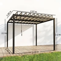 Outsunny 3 x 3 m Louvered Pergola with PC Roof, Aluminium Patio Gazebo Pergola Canopy with Drainage Gutters, Handle, Coffee(m-3)