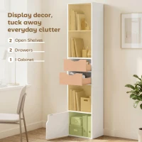 HOMCOM Bookcase with Drawers Adjustable Shelf Bookshelf with 2 Drawers and Cabinet 158 cm White(m-5)