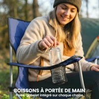 Outsunny Set de 2 scaune de camping pliabile cu suport pentru pahar, husă de transport, spătar înalt, 88x57x97cm, Albastru închis(m-4)