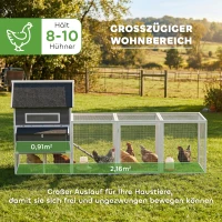 PawHut Hühnerstall aus Holz mit Auslauf Nistkasten Asphaltdach herausziehbar Tablett für 8-10 Hühner 347x160x150 cm Dunkelgrau(m-4)
