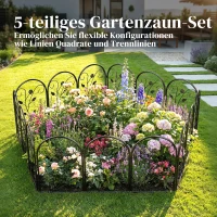 Outsunny Gartenzaun Zaun aus Metall 80 x 60 cm Dekorativer Gitterzaun Set mit Fuß für Garten Blumenbeete Tierbarriere Schwarz(m-4)