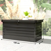Outsunny Gartenbox Metall 350L Kissenbox mit doppelwandig Deckel 120 x 61 x 62 cm Wasserdicht Abschließbar Grau(m-3)