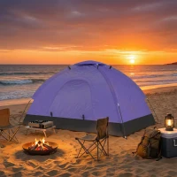 Outsunny 2 Person Camping Tent, Dome Tent with Zipped Doors, Storage Pocket, Portable Handy Bag, Light Purple(m-9)