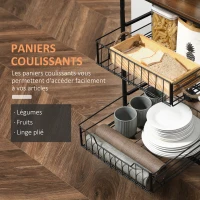 HOMCOM 4-Tier Rolling Kitchen Cart with 2 Baskets, Shelves and Side Hooks, 40 x 38 x 111 cm, walnut(m-6)