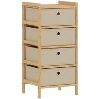 HOMCOM Chest of Drawers, 4 Fabric Drawers Narrow Dresser with Bamboo Frame, Cream White(m-1)