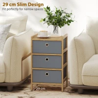 HOMCOM Chest of Drawers, 3 Fabric Drawers Narrow Dresser with Bamboo Frame, Light Grey(m-6)