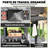 Outsunny Barbecue Charbon de Bois Chariot Grill de Jardin avec Couvercle XXL Bac à Charbon et Évents Réglables 112cm Noir(m-7)