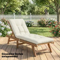 Outsunny Coussin Bain de Soleil Chaise Longue en Mousse à Mémoire avec Sangles, Protection UV50+, 198x65x13cm, Beige(m-8)