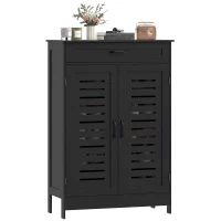 HOMCOM Shoe Cabinet with Louvered Doors, Modern Shoe Storage Cabinet with Drawer and Adjustable Shelves, Black(m-11)