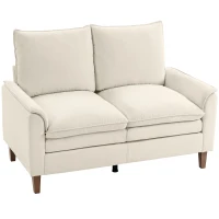 HOMCOM 146 cm Zweisitzer Sofa, Chenille-Sofa mit doppellagiger Polsterung, Federkissen, tiefem Sitz, hoher Rückenlehne, Creme(m-10)