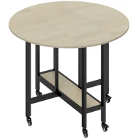 HOMCOM Klaptafel, Tafel met inklapfunctie en open opbergrek, Verrijdbare keukentafel voor eetkamer, kleine ruimtes, Naturel(m-1)